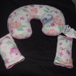 Goodgear floral printed Neck Pillow & Car Strap 3 Pcs set